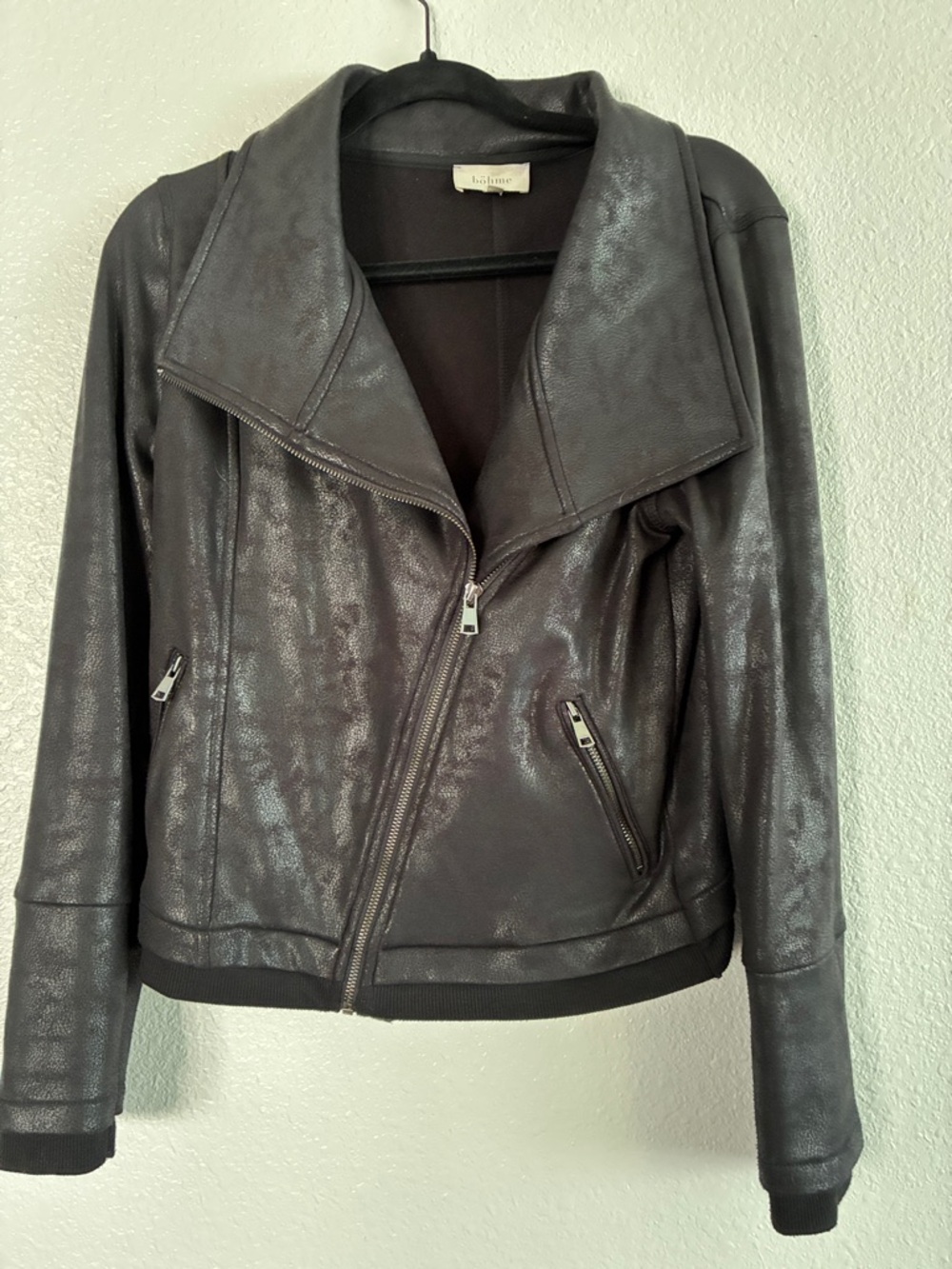 Bohme Shimmery Black Faux Leather Moto Jacket